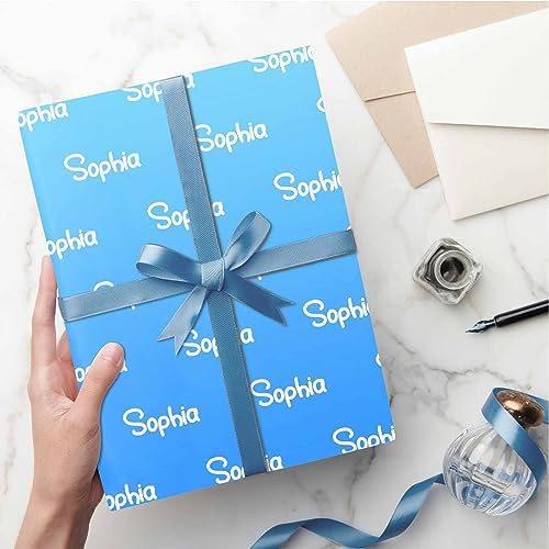 MyPupSocks Personalized Light Blue Gift Wrap Paper with Text, Custom Name Logo Birthday Gift Wrapping Paper Roll for Boys Girls Kids Baby Shower Christmas Anniversary 58x23 5 Rolls - Image 5