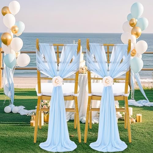 Fanqisi Light Blue Wedding Chair Sashes: 48 Pieces 8ft Long Chair Bow Designed Decorative - Baby Shower Aisle Party Decoration - Image 4