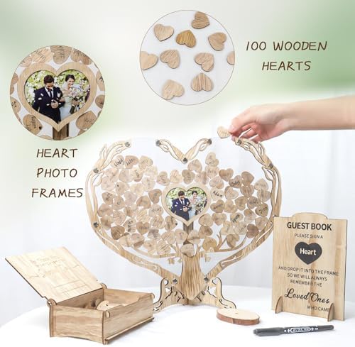 Heart Wedding Guest Book Alternative, Rustic Wooden Wedding Souvenirs with Heart Picture Frame, Heart Guest Book Drop Box, Personalized Decor Party Birthday - Image 5