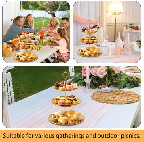 3 Pcs 3 Tier Stainless Steel Cupcake Stand, Gold Tiered Dessert Stand for Wedding, Birthday Party, Baby Shower, Tea Party, Graduation Ball (Gold) - Image 5