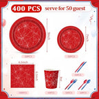 400 Pcs Spider Birthday Party Decoration for 50 Guests, Red Blue Paper Plates Napkins Cups Tablecloth Cutlery Disposable Tableware Set for Spider Web Party Supplies - Image 3