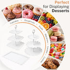 10 Pcs Dessert Table Display Set -Plastic Dessert Table Display Set,4 x Large 3-Tier Cupcake Stands/Cup Cake Tier Tower & 6 X Serving Tray Combo for Tea Party, Birthday, Baby - Image 6