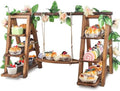 Wisreach Wooden 3 Tier Cupcake Stand with Swing and Flower Decoration Serving Removable Tray Display Serving Ladder Foldable Stand with Serving Platter Tray Party Food Display Set for Cake Snack Fruit Chips Bread Centerpieces Catering by Wisreach