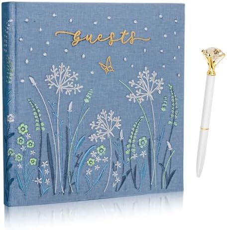 Embroidered Wedding Guest Book—The Perfect Polaroid Guest Book for Wedding Receptions, Birthdays, Baby Showers, and Special Events with 3 Photo Corner Stickers+ 3 DIY pens+1 Diamond Pen (Blue) by Gatyko