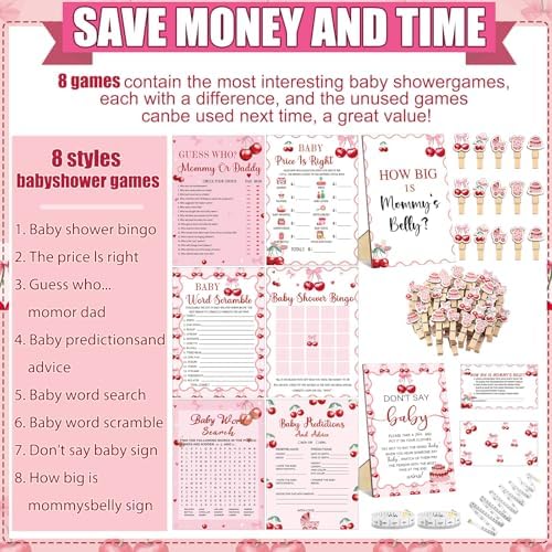 Funnymoom 426 Pcs Cherry Baby Shower Games for Girl, 8 Activity Pack - Image 4