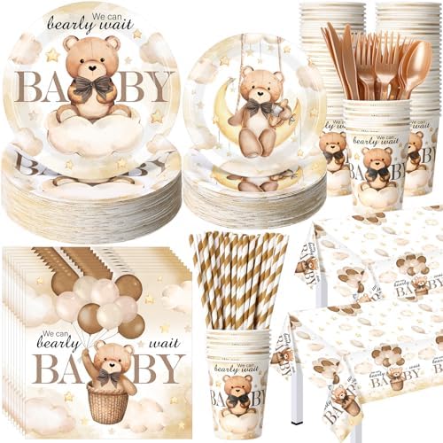 Funnymoom 452 Pcs Brown Bear Baby Shower Party Supplies for 50 Guests by Funnymoom