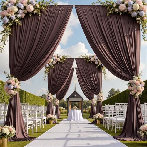 20ftx12ft Brown Backdrop Curtains for Parties, Wrinkle Free Polyester Brown Photo Backdrop Drapes 4 Panels 12 ft Long Back Drop Cloth for Wedding Birthday Photography Background Party - Image 5