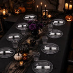 SUT 350 Pcs Black and Clear Plastic Dinnerware Set for 50 Guests, Include: 50 Dinner Plates, 50 Dessert Plates, 50 Pre Rolled Napkins With Silverware, 50 Cups, Disposable Plates for Party - Image 5