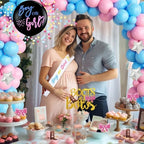 Boots or Bows Gender Reveal Decorations, Baby Boy or Girl Party Decor Backdrop Balloon Garland Banner Tablecloth Cake Cupcake Topper Box Sash Pink Blue - Image 5