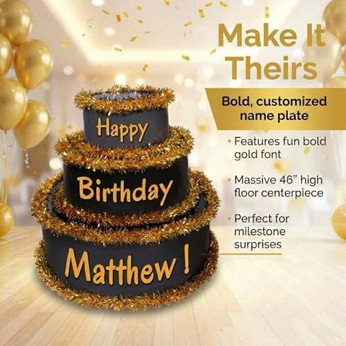 Anderson's Black & Gold Personalized Pop-Out Birthday Cake, Life-Size Faux Cake with Fun Font, Custom Name, Surprise Reveal Prop for Milestone Parties, Photo Ops, Store or Business Events - Image 6