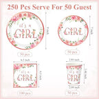 Funnymoom 250 Pcs It's a Girl Baby Shower Decoration for Girl Serves 50 - Image 3