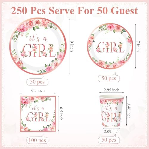 Funnymoom 250 Pcs It's a Girl Baby Shower Decoration for Girl Serves 50 - Image 3