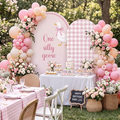 2 Pcs 7.2ft 6ft One Silly Goose Arch Backdrop Cover,Pink,Stylish - Image 6