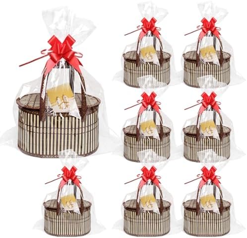 8 Set Baskets for Gifts Large Empty Woven Bamboo Gift Basket Bulk Kit with Handles and Clear Cellophane Wrap, for Baby Shower, Birthday Party, and Wrapping Gift Bags and Cards Supplies by LECEHIVO