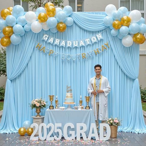 10ft x 10ft Baby Blue Backdrop Curtains Wrinkle Free Polyester Drapes - Image 3