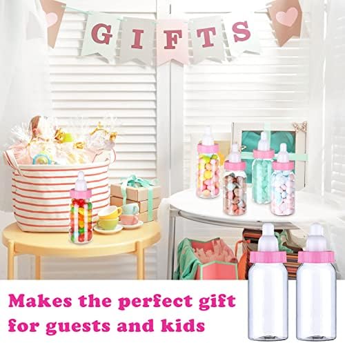 60 Pcs 4.5 Inch Baby Mini Milk Bottle Baby Shower Favor Fillable Feeding Bottle Candy Box Small Plastic Candy Container DIY Gift for Boy Girl Newborn Baptism Party Decor (Pink) - Image 7