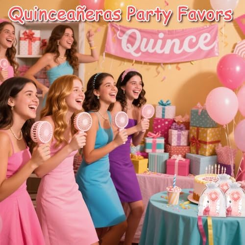 25Pcs Pink Quinceanera Mini Handheld Fans Sweet 15 Birthday Party Favors - Image 5