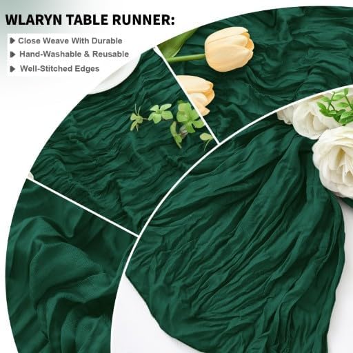 16 Pack Dark Green Cheesecloth Table Runner 21.5 x 120 Inches Boho Gauze Table Runners 10FT Long Cheese Cloth Table Runner for Bridal Shower Baby Shower Birthday Party Wedding Decor - Image 5