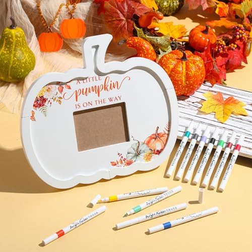 Thyle Pumpkin Baby Shower Sonogram Frame with 12 Marker Fall a Little Pumpkin Is on The Way Signature Book Ultrasound Picture Frame for Thanksgiving Autumn Gender Reveal Party Gift Keepsake - Image 5