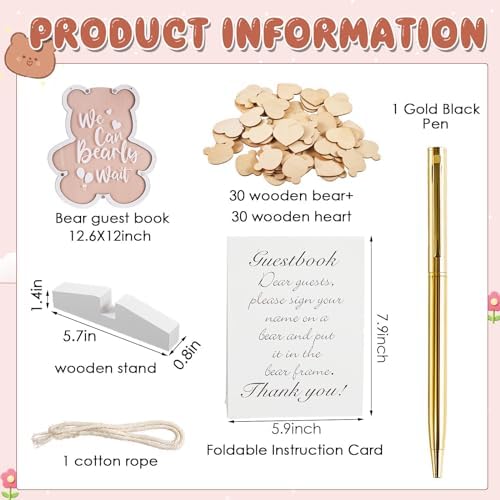 Kosiz We Can Bearly Wait Baby Shower Guest Book Alternative for 60 Guests - Image 2