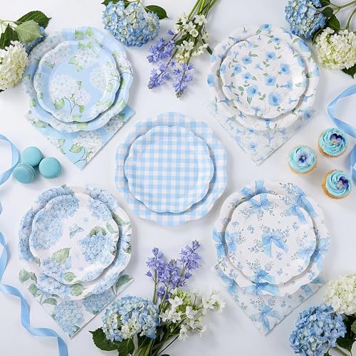 NatNarr 50 Set Floral Plates and Napkins Hydrangea Party Decor - Image 3