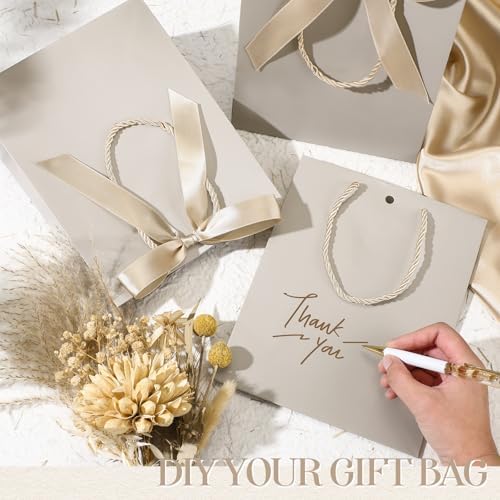 Silkfly 24 Pcs Paper Gift Bags with Handle 9x7x3.15'', Champagne - Image 4