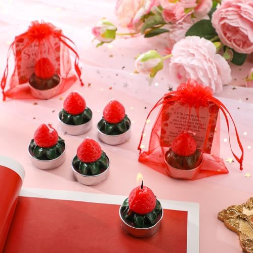 MTLEE 50 Sets Strawberry Candles Baby Shower Favors with Bags and Cards - Image 4