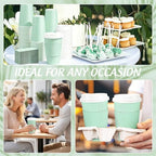 Whaline 100 Pcs Green Disposable Coffee Cups with Lids and Sleeves 16 Oz Light Green Insulated To Go Paper Cups for Home Restaurant Travel Wedding Birthday Baby Shower Party Supplies - Image 7