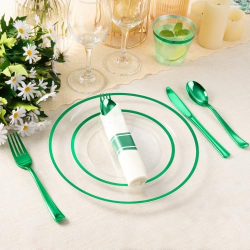 BESTSTAR 350 PCS Clear Green Plastic Dinnerware Set for Party for 50 Guests - Image 5