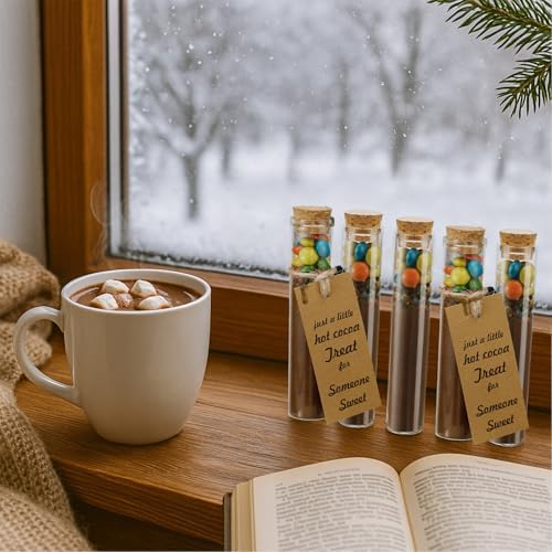 Pickmesh 50 Set Personalized Christmas Hot Chocolate Favors for Guest 25 ml Empty Glass Hot Chocolate Test Tubes with Tag Cork Stopper and Rope for Holiday Christmas Party Supplies Stocking Filler - Image 5
