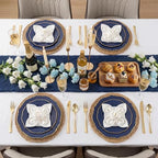 WDF 100pcs Blue Plastic Plates - Baroque Blue&Gold Disposable Plates for Parties/Wedding-50Plastic Dinner Plates 10.25in, 50Salad Plates 7.5in for Party/Birthday/Wedding/Independence Day/Father's Day - Image 5