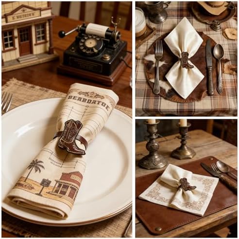 50PCS Western Party Decorations Cowboy Boot Napkin Rings Rustic Farmhouse Western Napkin Holder Metal Tissue Rings Buckles Cowboy Birthday Party Supplies - Image 4