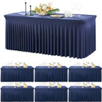 6 Pack Spandex Navy Blue Tablecloths for 6 Foot Rectangle Tables, Wrinkle Free Fitted Table Cloth 6ft Stretchy Table Skirt Cover for Parties Weddings Birthday Banquet Baby Shower by Htper