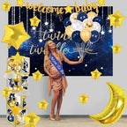 162 PCs Twinkle Twinkle Little Star Baby Shower Decorations, Hombae Navy Blue Little Star Baby Shower Backdrop Balloon Garland Glitter Banner Tablecloth Cake Cupcake Topper Box Cutout Mom To Be Sash - Image 7
