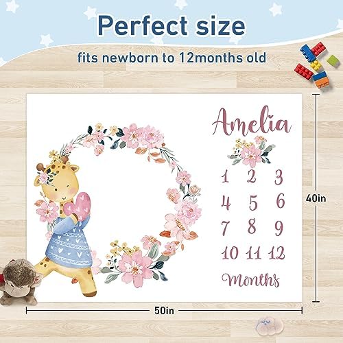 Personalized Baby Milestone Blanket for Boys Girls Baby Month Blanket- First Year Calendar Monthly Growth Chart - Giraffe Print Halloween Birthday Gifts for Infant Todder - Image 3