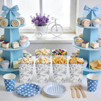 Kuabiz 60 Pcs Blue Floral Popcorn Boxes with Scalloped Chinoiserie Flowers Paper Candy Boxes Disposable Blue Popcorn Bowls Cookie Containers for Wedding Bridal Baby Shower Tea Spring Party Supplies - Image 5