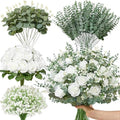 Serwalin 120 Pcs Mixed Eucalyptus Greenery Stems, White Roses, Babys Breath by Serwalin