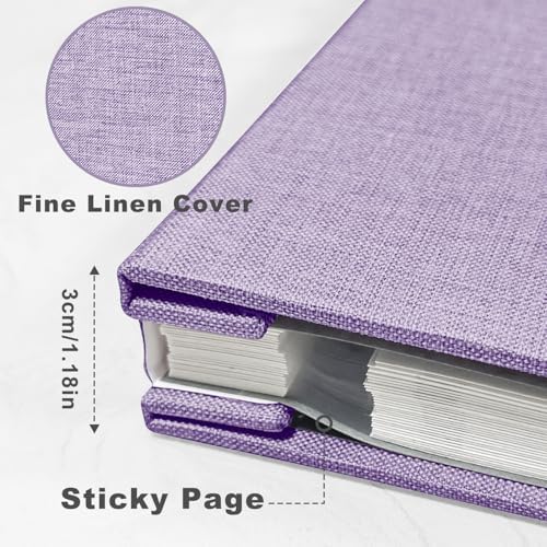 Large Photo Album Self Adhesive, DIY Scrapbook Album for 600 Photos, 13"x12.6" 120 Pages Light Purple Linen Cover Memory Book - Image 3