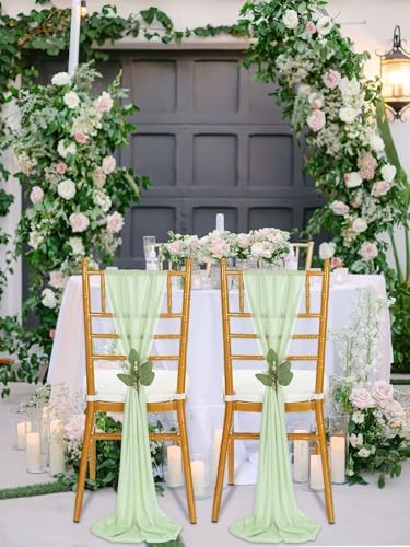 QueenDream Wedding Chair Sashes Aisle Decorations: 24 Pack Sage Green Chair Cover 8FT Long Tulle Draping Fabric Reception Church - Image 3