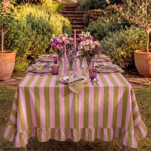 Tudomro Striped Tablecloth, Rectangle, Olive, Dusty Rose, 84'' X 60'' - Image 6