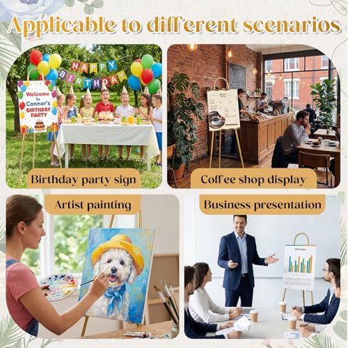 Novabright 48"-72" Adjustable Gold Easel Stand for Sign Heavy Duty Metal Easel with 4 Display Modes 360° Rotating Hooks 4-tier Display Stand for Wedding Welcome Sign, Art, Poster, Picture(Classic) - Image 5