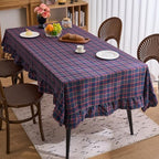 vctops Christmas Navy Plaid Ruffle Table Cloth, Farmhouse Cotton Linen Tablecloth, Washable Table Cover for Square Table Baby Shower Kitchen Party Wedding Decor (Navy,70"x70") by vctops