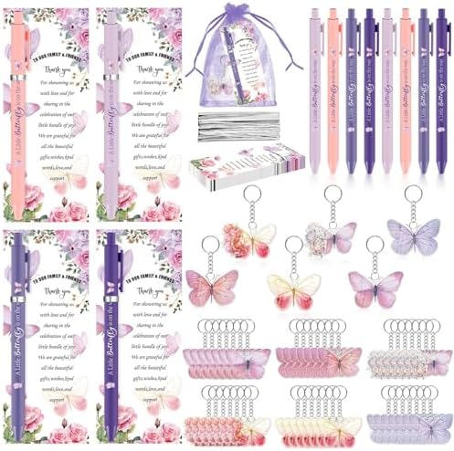 180 Pcs Butterfly Baby Shower Gifts for Guest A Little Butterfly is On The Way Party Favors Retractable Ballpoint Pens Keychains and Greeting Cards Bulk Gender Reveal Souvenirs Prize Game Supplies by Unknown