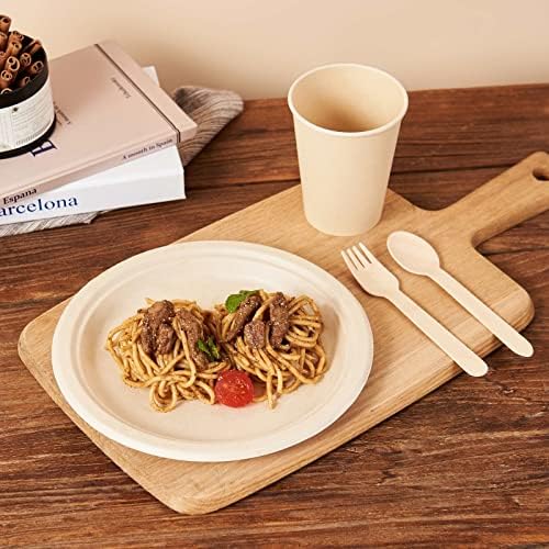 FULING 350Pcs Biodegradable Dinnerware Set - Disposable Dinner Plates, Wooden Cutlery, Napkins - Plant-Based Material, Microwave & Freezer Safe - Image 4