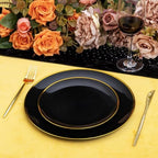 ejonirinjonir 180pcs Elegant Black Plastic Plates for Wedding, Gold Trim - Image 4