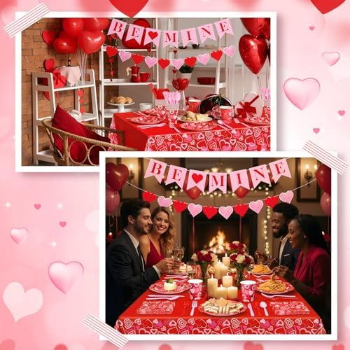 Ziliny 171 Pcs Valentine's Day Party Decorations Serve 24 Red Pink Hearts Paper Plates Napkins Cups Banner Tablecloth Cutlery Valentine Day Anniversary Wedding Baby Shower Party Supplies - Image 6