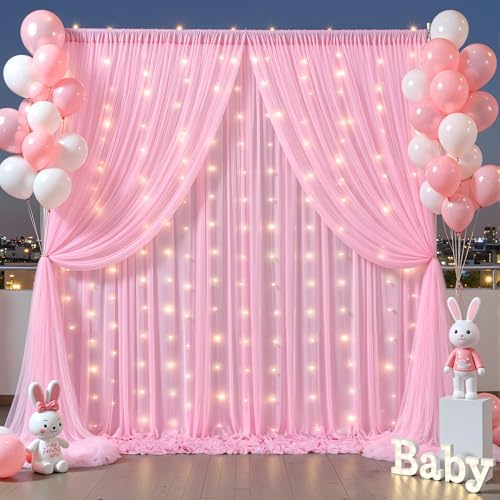 Baby Pink Tulle Backdrop Curtain for Parties Wedding,5ft x 10ft Wrinkle Free Curtain Backdrop,2 Layer Drapes for Backdrop,Polyester Back Drop for Bridal Shower Birthday Baby Shower Photography - Image 4