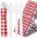 400 Pcs BBQ Party Supplies Red White Gingham Disposable Tableware by Lanties