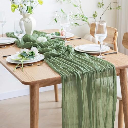 Sage Green Cheesecloth Table Runner 16 Pack 21x120 Inch Gauze Easter Spring Table Runner Sheer Polyester Cheese Cloth Boho Table Runners Decor for Wedding Baby Shower Candlelight Dinner - Image 2