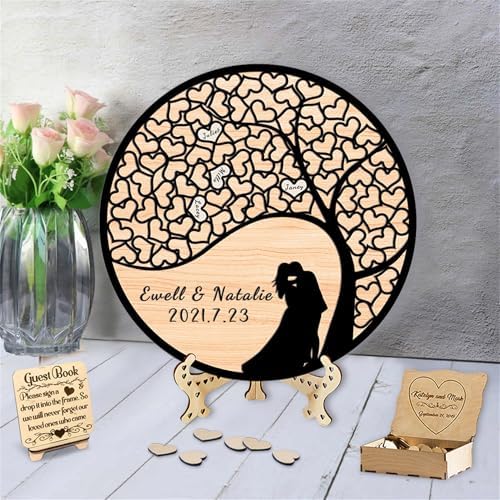 Personalized Family Tree Wedding Guest Book Alternative Personalized Name Date Rustic Wedding GuestBook for Reception with Wooden Heart Wedding Guest Book Frame Sign,B-Family Tree Guestbook-1 by Smallduuck